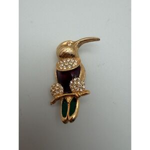 Vintage Style Rhinestone‎ Enamel Hummingbird Colorful Goldtone 2" Brooch Pin